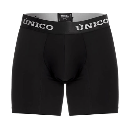 Black unico men’s boxer briefs with a gray waistband featuring white unico branding color 99 black intense style