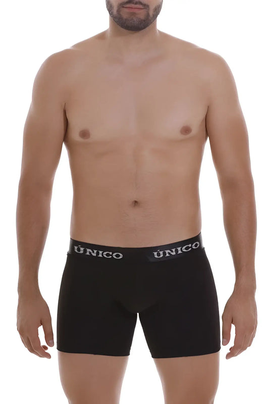 Black unico 22120100203 intenso a22 boxer briefs with white elastic waistband featuring brand name in color 99-black
