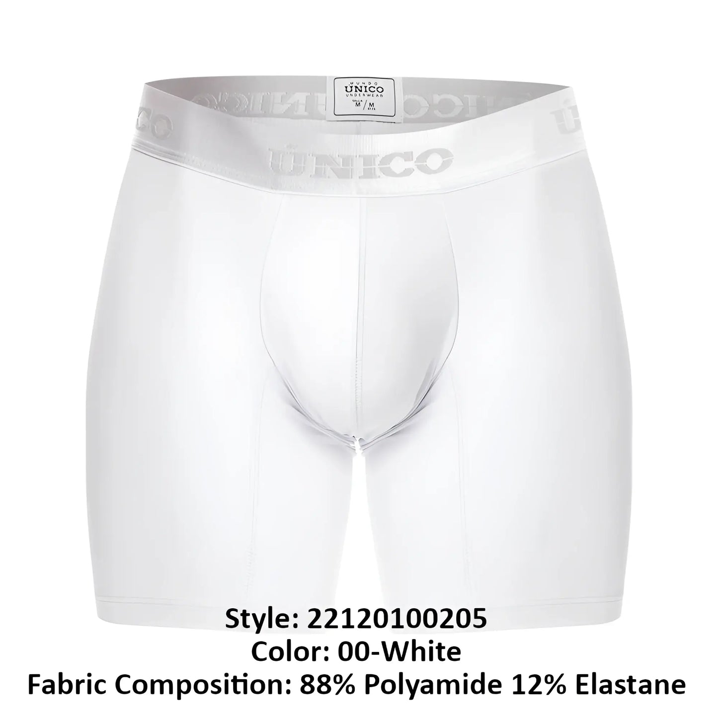 White unico men’s boxer briefs with sleek form-fitting design and subtle branded waistband color white