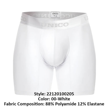 White unico men’s boxer briefs with sleek form-fitting design and subtle branded waistband color white