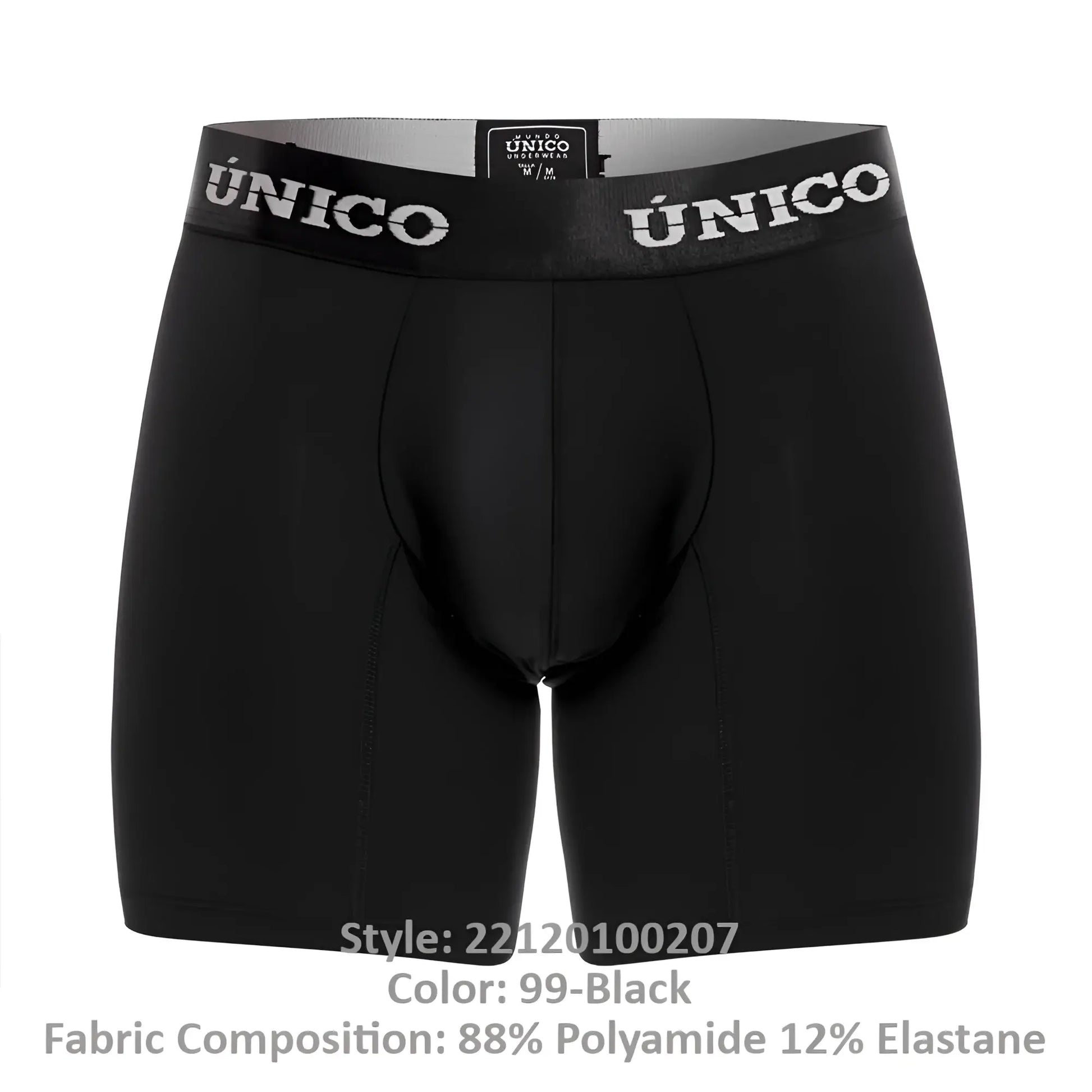Black unico intenso m22 boxer briefs with stretchy waistband and white brand name lettering in color 99-black