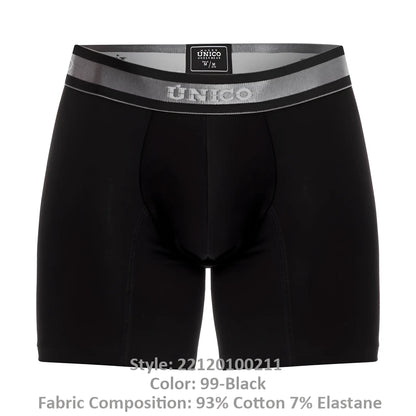 Black unico 22120100211 nebuloso a22 boxer briefs with silver waistband and subtle branding in front view