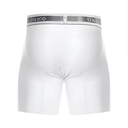 White unico lustre boxer briefs with silver elastic waistband and brand logo in color 00-white