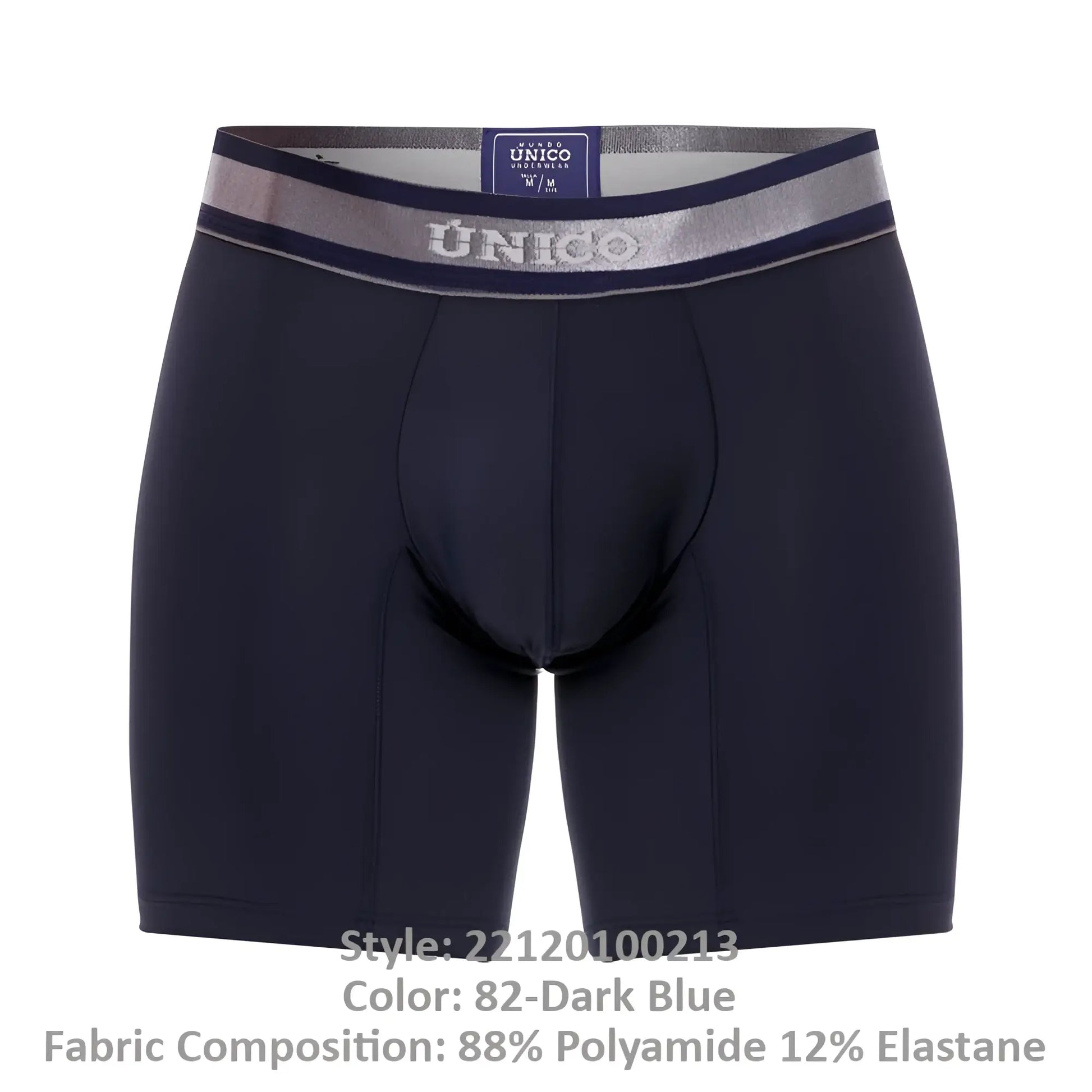 Dark blue unico 22120100213 cardenal m22 boxer briefs with silver and navy waistband for comfortable wear