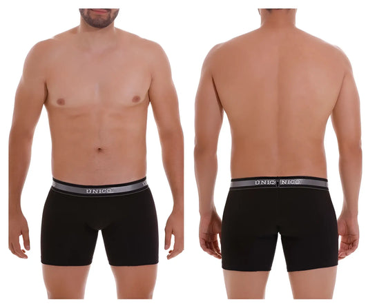Black unico men’s boxer briefs with gray elastic waistband and unico logo model nebuloso m22 color 99-black