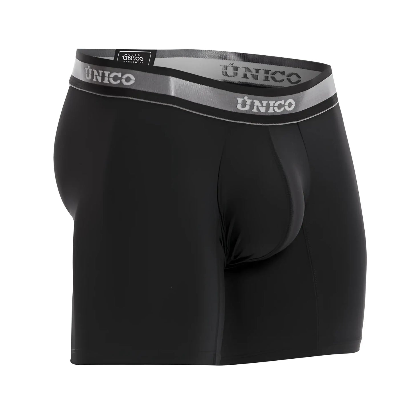 Black unico men’s boxer briefs with gray elastic waistband and white unico branding model 22120100214 nebuloso m22