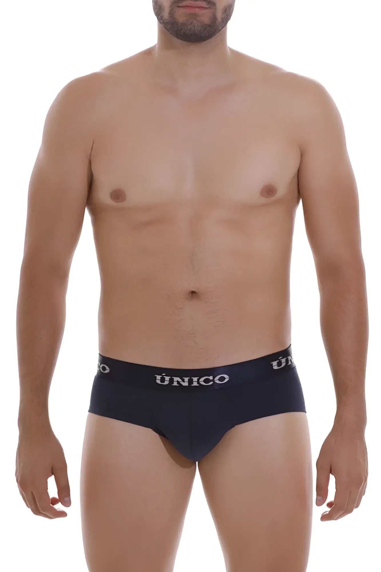 Black unico 22120201102 profundo a22 briefs in dark blue with a white logo band showing the back side