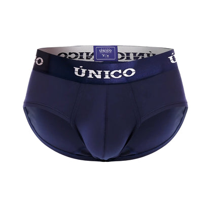 Navy blue único profondo a22 briefs with white logo trim and elastic waistband in dark blue color 82