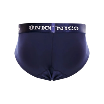 Navy blue unico 22120201102 profundo a22 briefs with matching elastic waistband featuring white brand name lettering