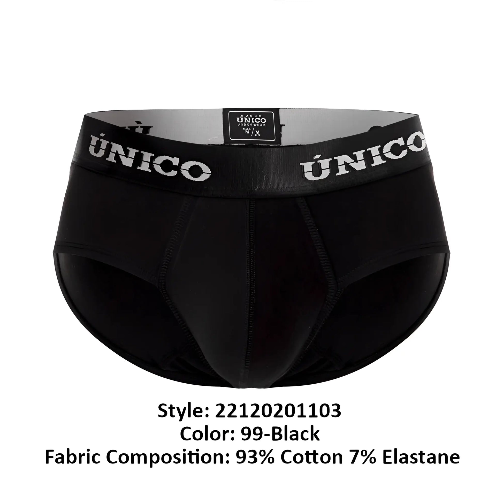 Black unico 22120201103 intenso a22 briefs with white logo band and elastic waistband for comfortable wear