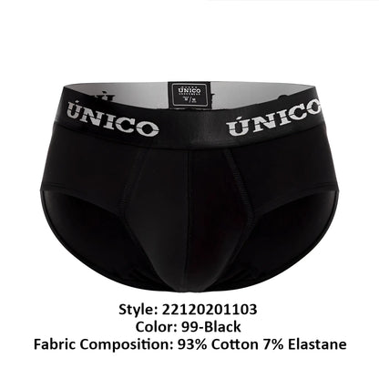 Black unico 22120201103 intenso a22 briefs with white logo band and elastic waistband for comfortable wear