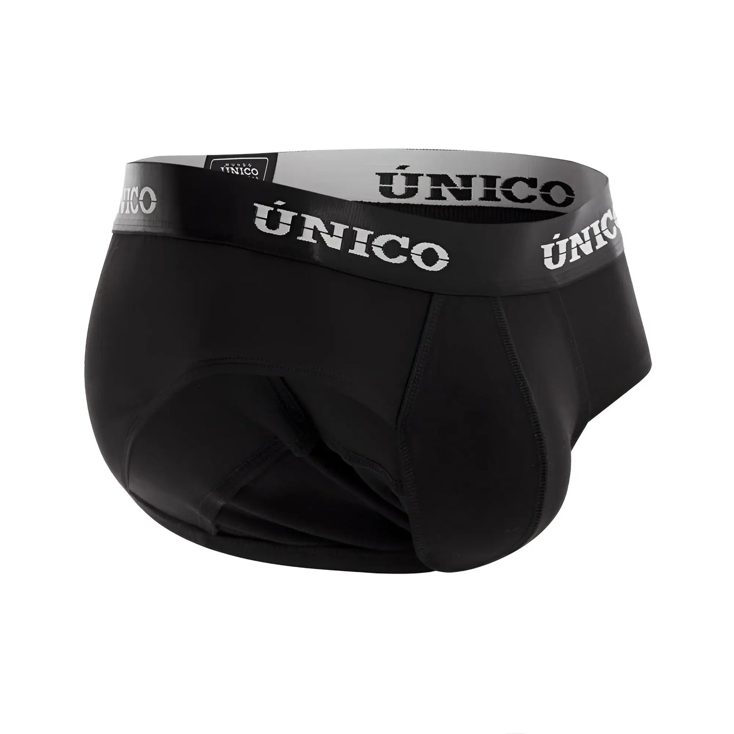 Black único men’s briefs with gray waistband and white brand name lettering model intenso a22 color 99-black