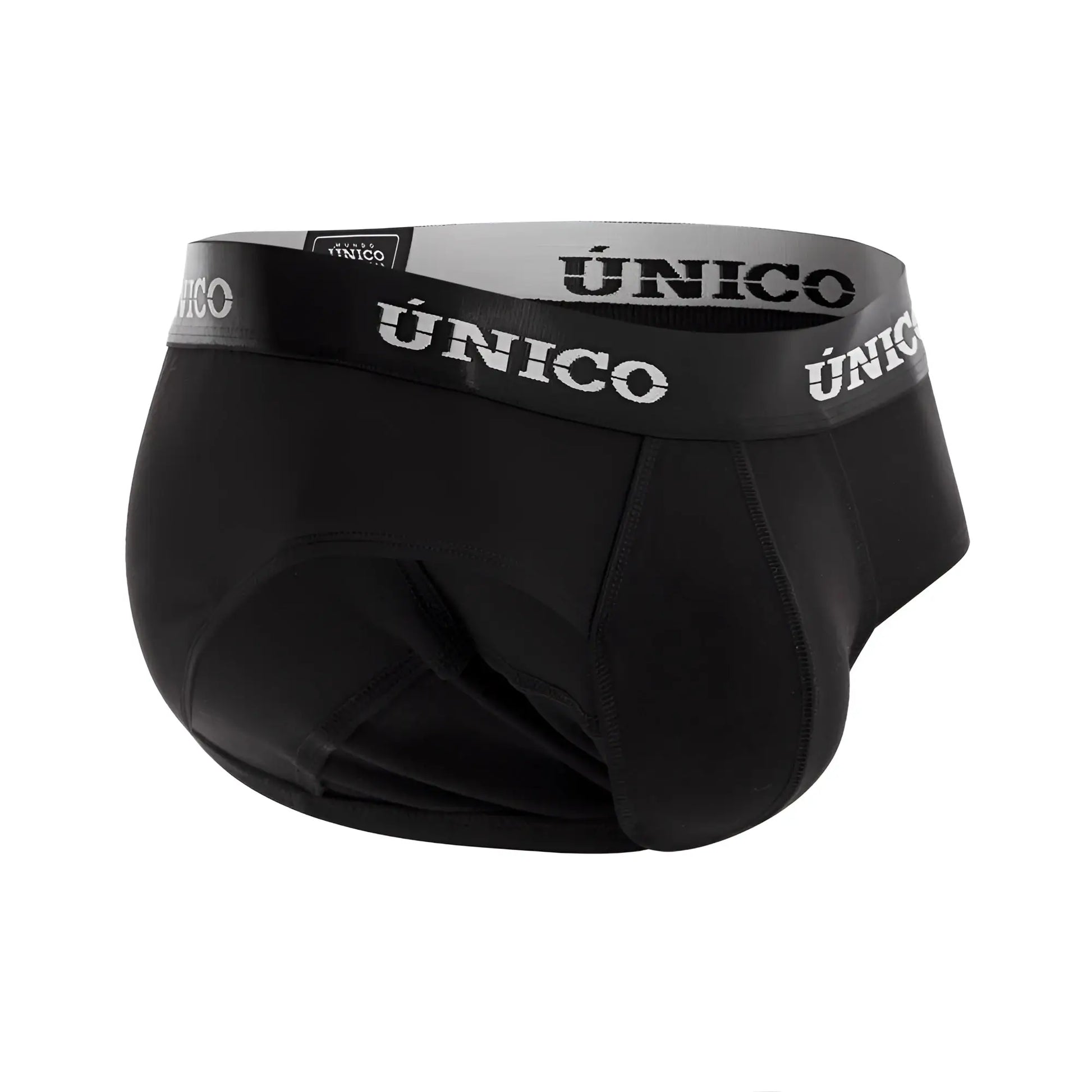 Black único men’s briefs with gray waistband and white brand name lettering model intenso a22 color 99-black