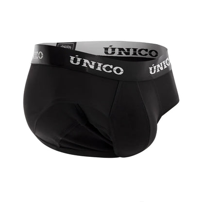 Black único men’s briefs with gray waistband and white brand name lettering model intenso a22 color 99-black