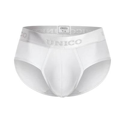 White unico cristalino m22 briefs with a silver logo band and smooth form-fitting fabric in color 00-white