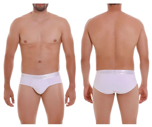 White unico 22120201105 cristalino m22 briefs with subtle elastic waistband and gray unico branding in white