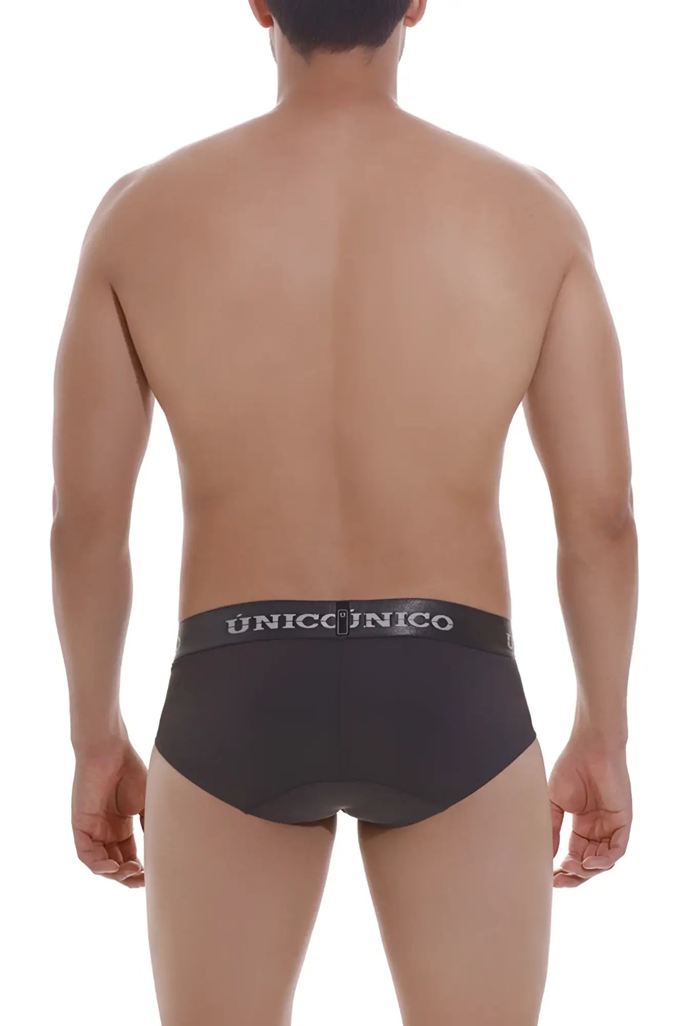 Black unico 22120201108 asfalto briefs in dark gray with black elastic waistband featuring white unico branding