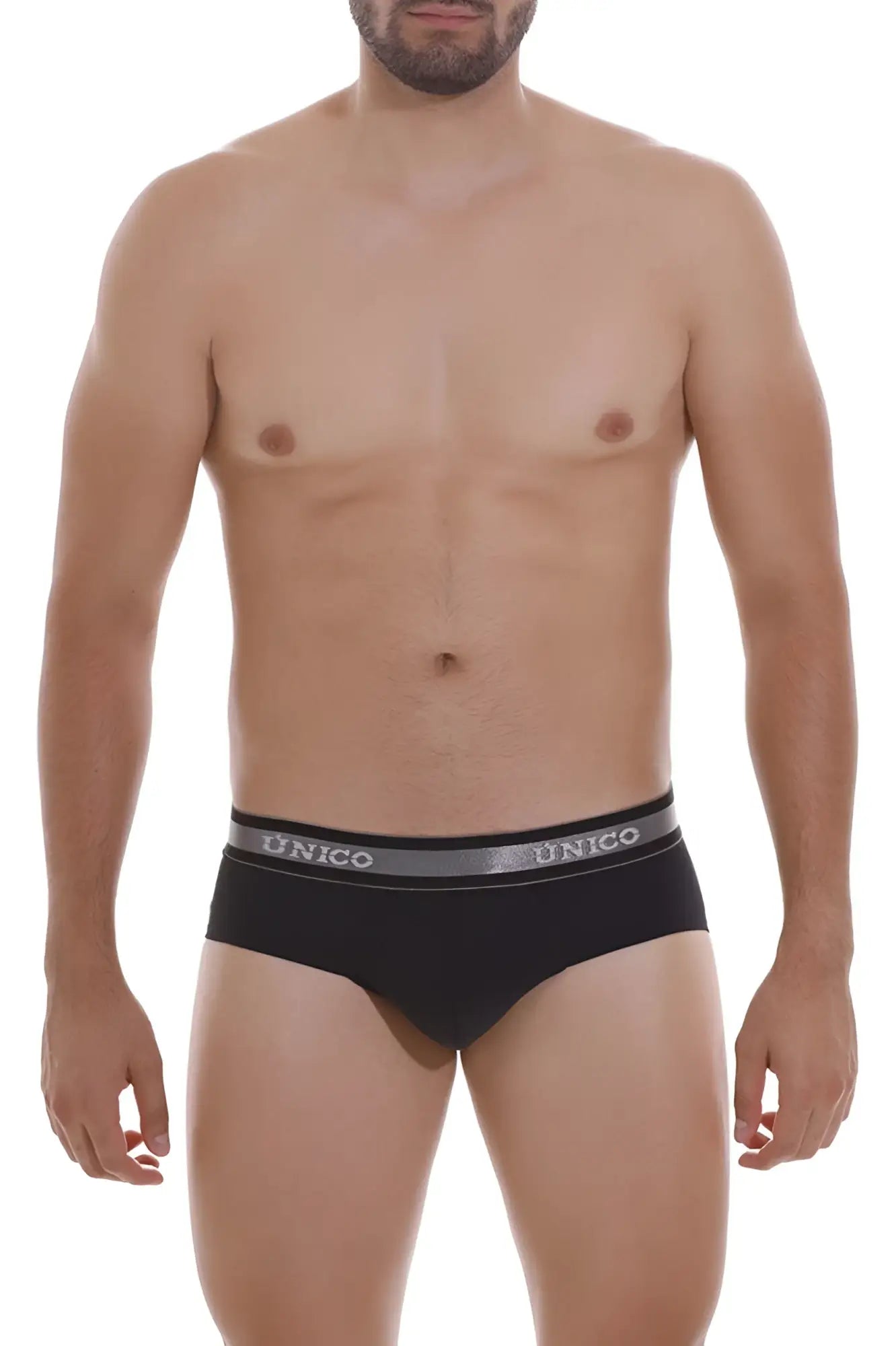 Black unico 22120201114 nebuloso m22 briefs with gray elastic waistband and white brand lettering in color 99-black
