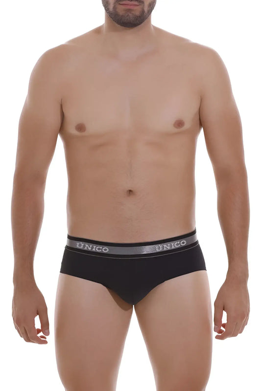 Black unico 22120201114 nebuloso m22 briefs with gray elastic waistband and white brand lettering in color 99-black