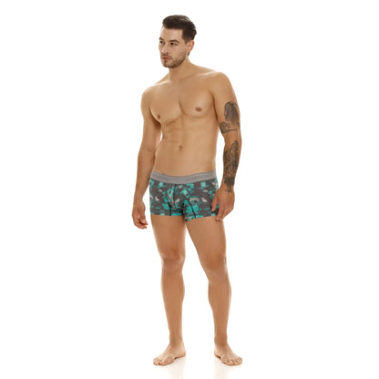 Men’s teal and gray camouflage boxer briefs with branded elastic waistband unico 23050100104 escaque trunks color 63-green