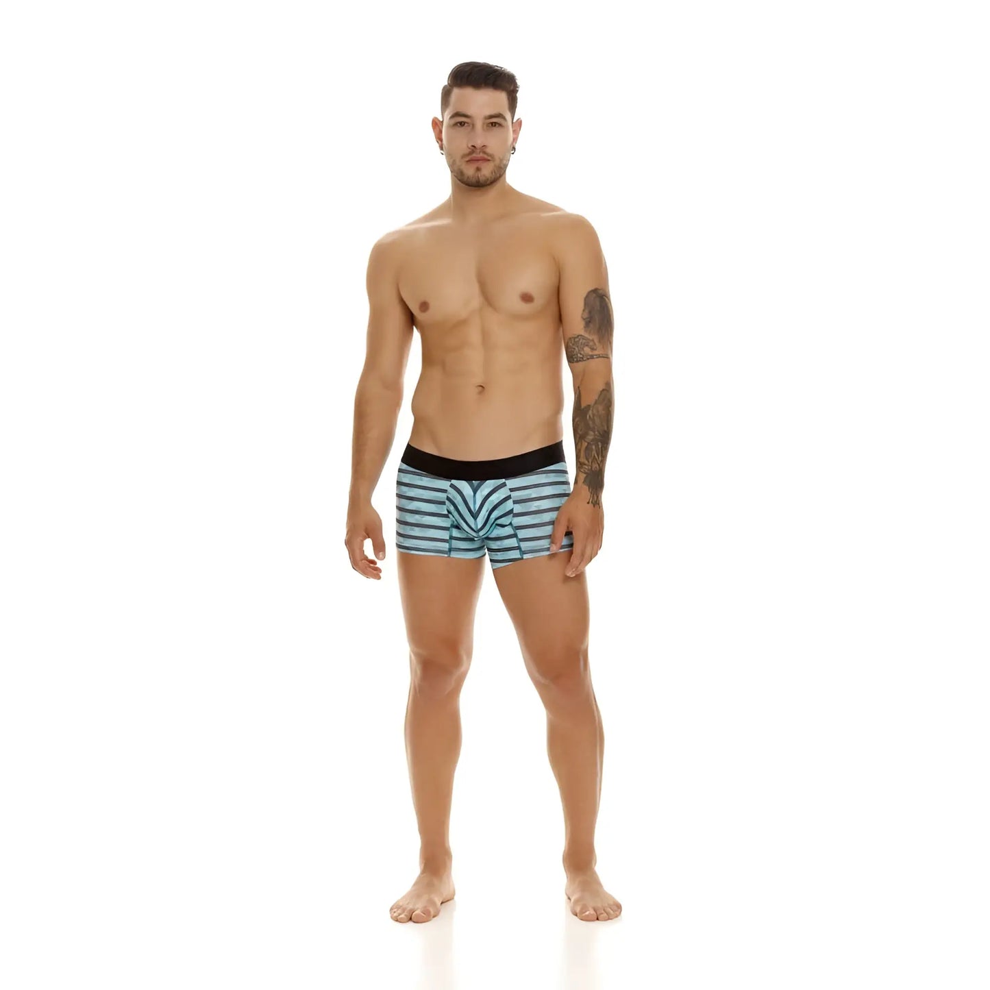 Men’s unic 23050100116 espectaculo trunks boxer briefs with light blue and white stripes and black waistband