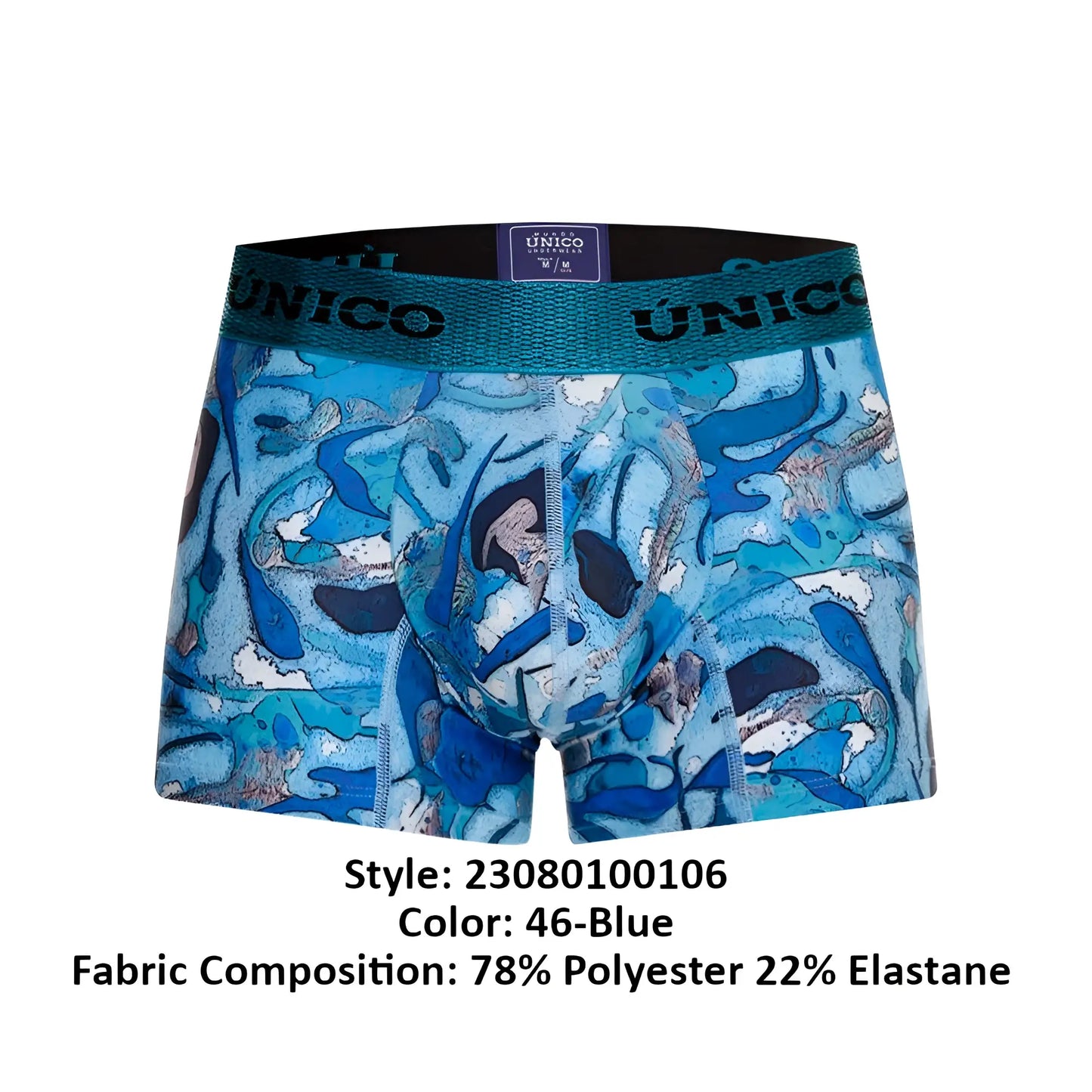 Blue patterned unico 23080100106 atlantida trunks with oceanic whale and abstract wave design boxer briefs
