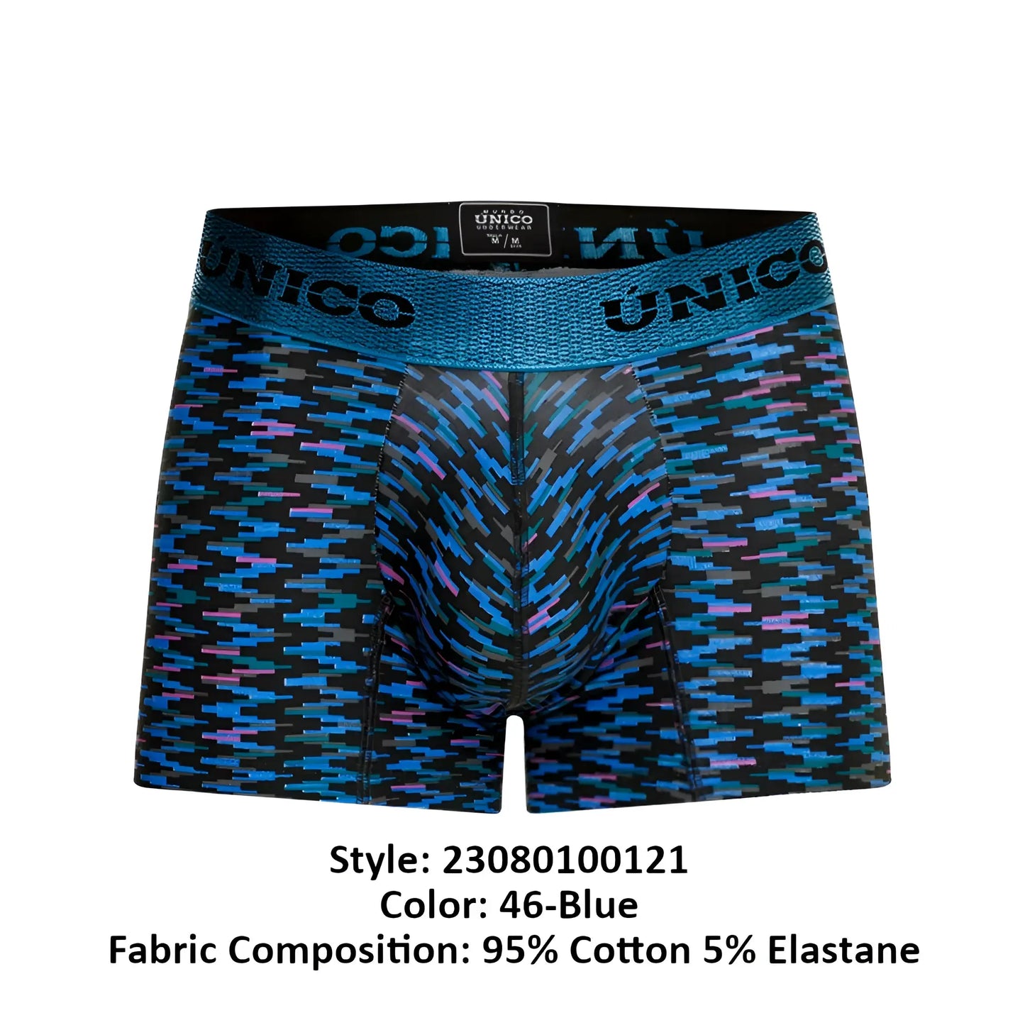 Blue and black patterned unico 23080100121 filamento men’s boxer briefs with a textured waistband