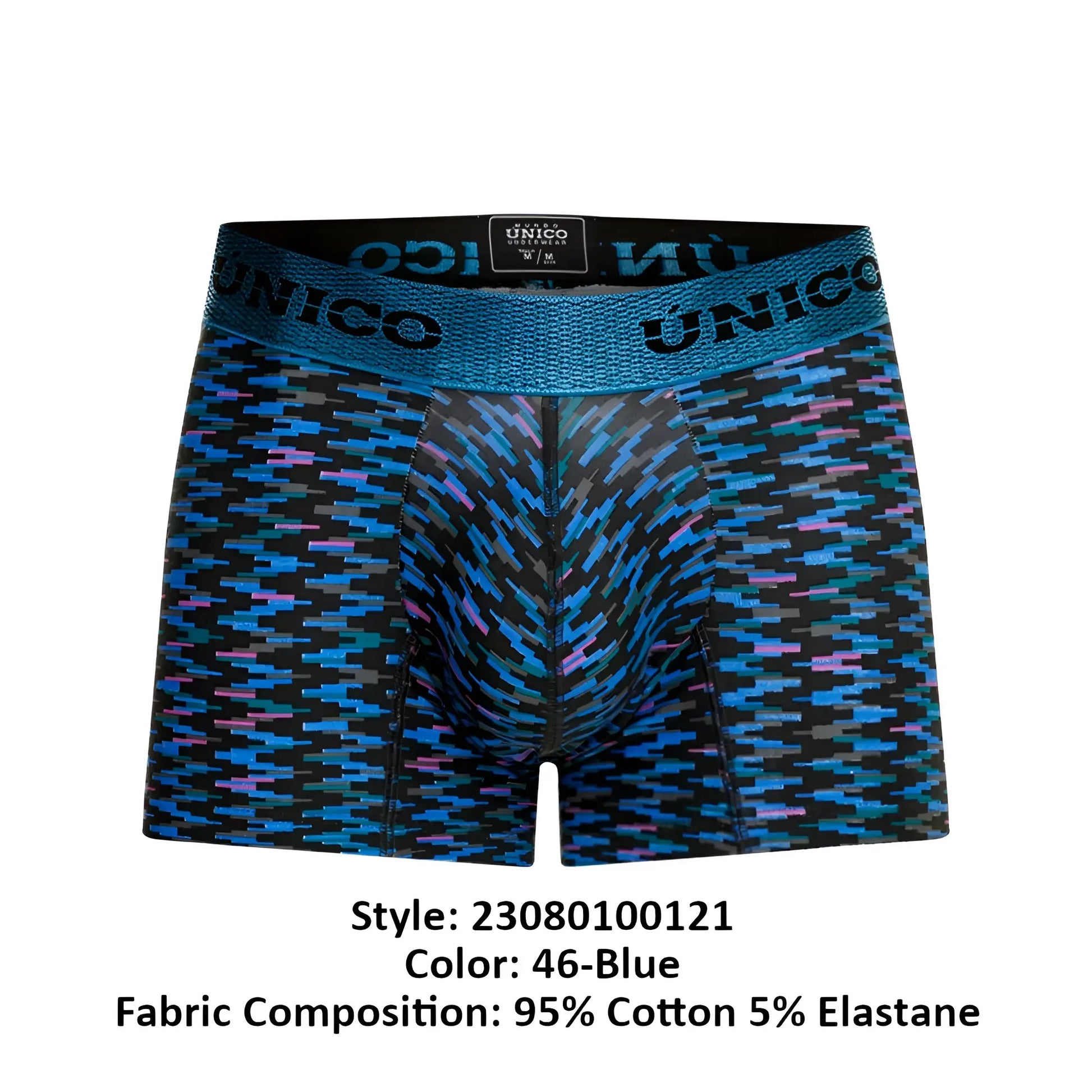 Blue and black patterned unico 23080100121 filamento men’s boxer briefs with a textured waistband