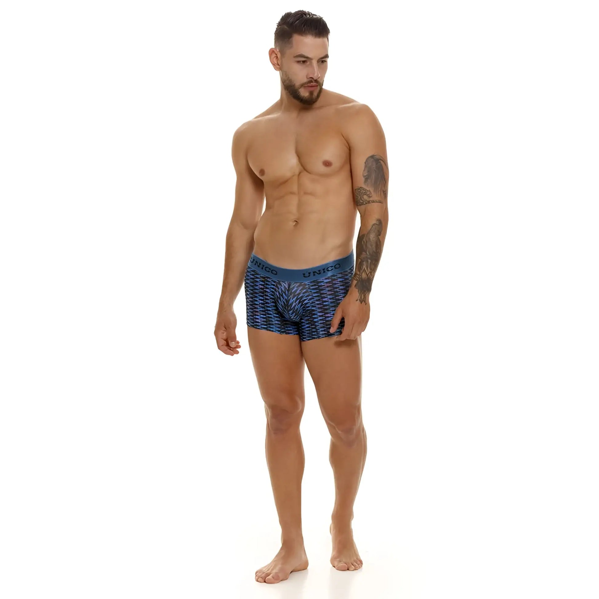 Unico 23080100121 filamento trunks blue patterned boxer briefs with geometric design in soft breathable fabric
