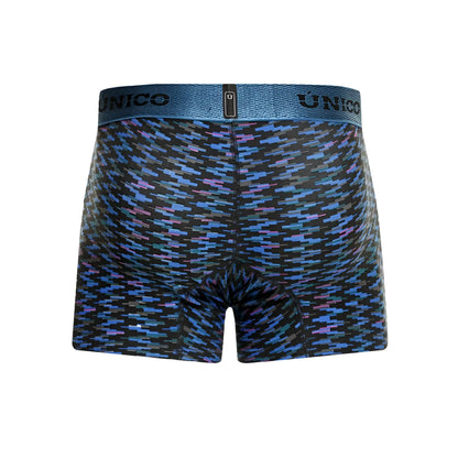 Unico 23080100121 Filamento trunks in blue and purple geometric pattern with textured waistband boxer briefs