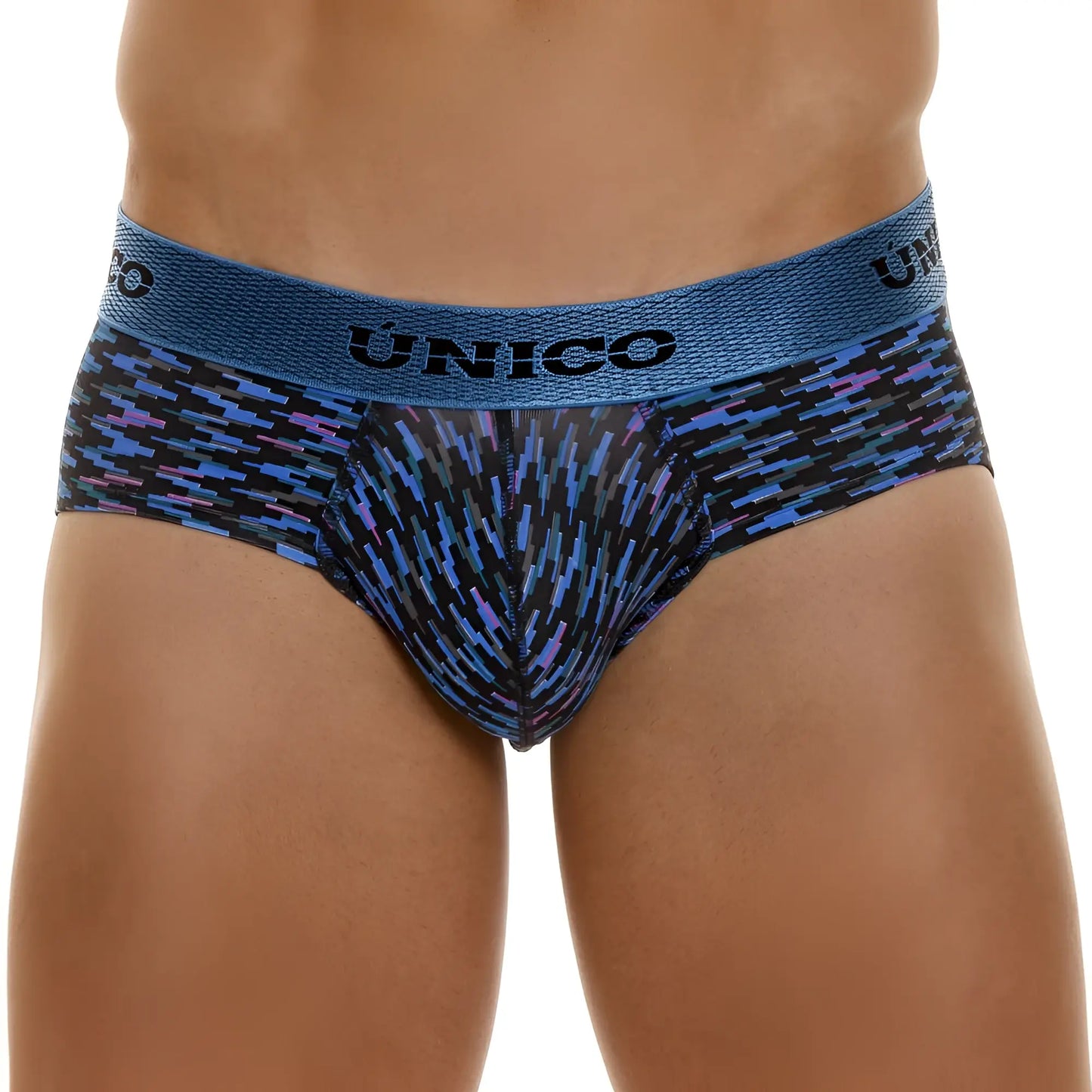 Blue and black patterned unico 23080101121 filamento men’s briefs with textured waistband for comfortable wear