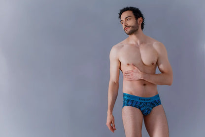Blue patterned unico 23080101121 filamento briefs for men made of soft breathable fabric in blue color