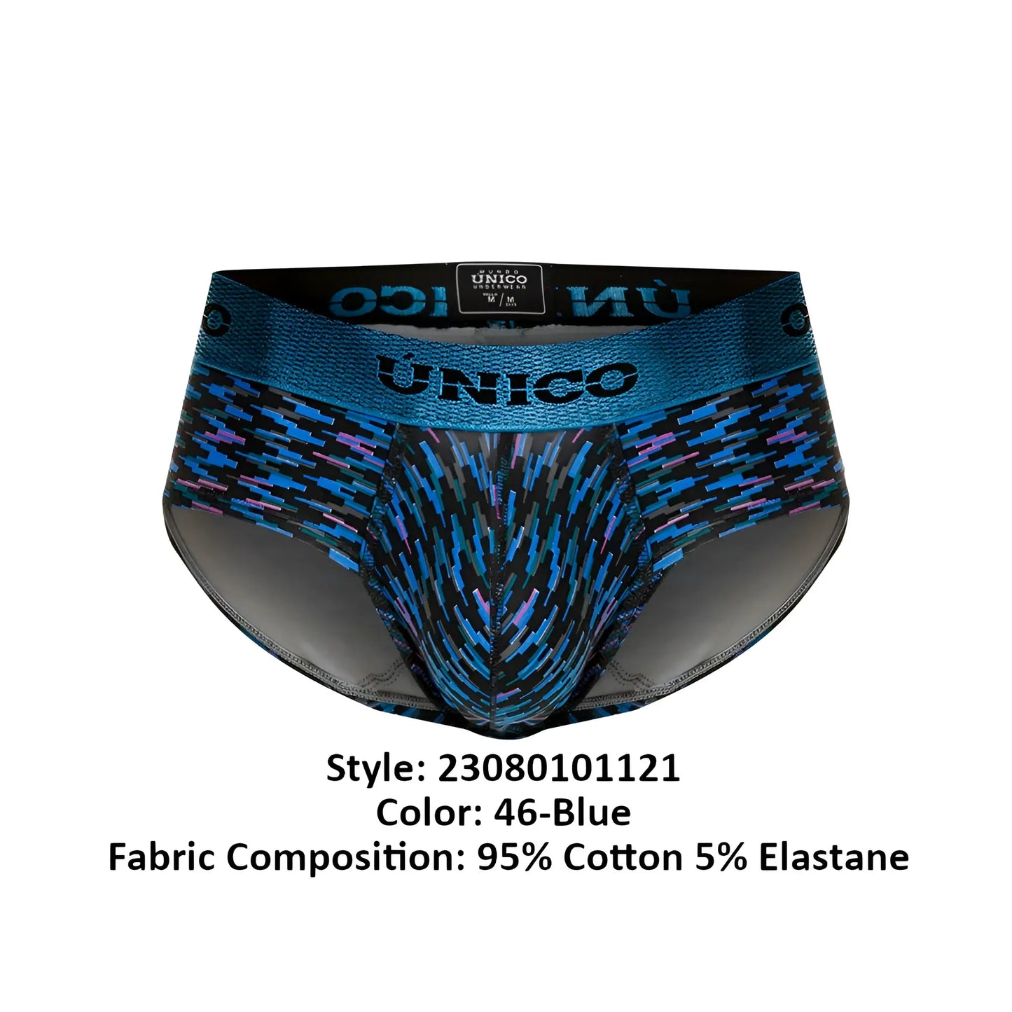 Blue patterned unico 23080101121 filamento briefs with textured geometric design and elastic waistband for men