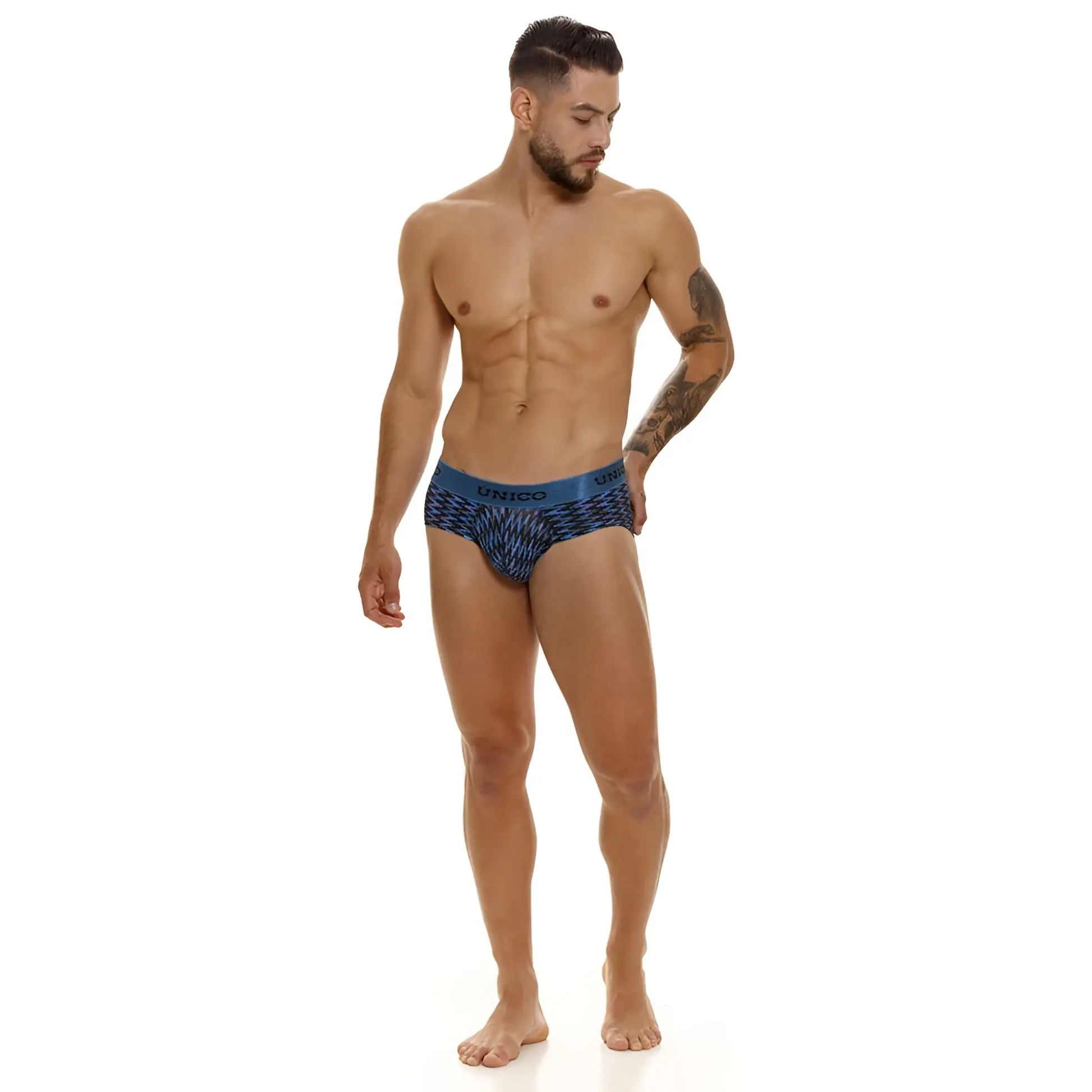 Unico 23080101121 filamento blue briefs with textured design featuring a blue patterned men’s unico brief