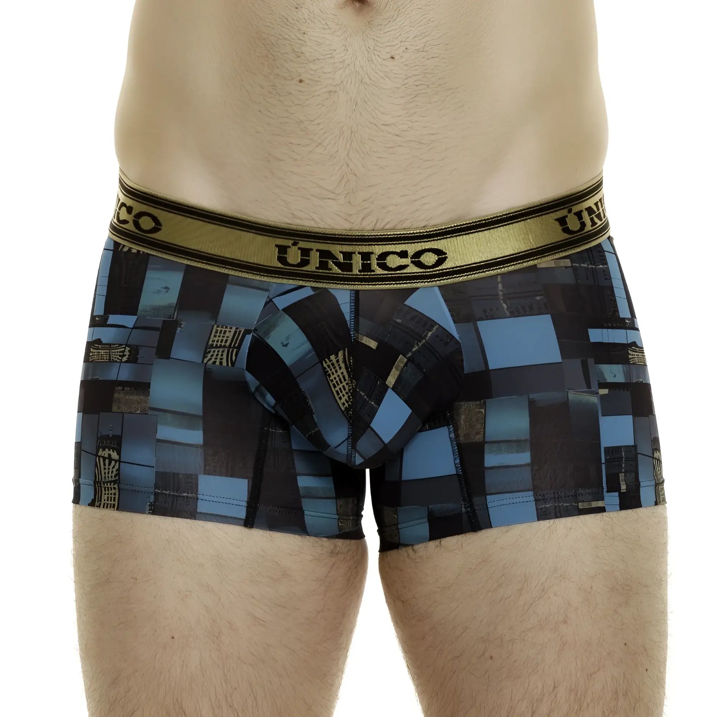 Unico 24010100104 esquema trunks blue and black geometric boxer briefs with gold waistband for daily comfort