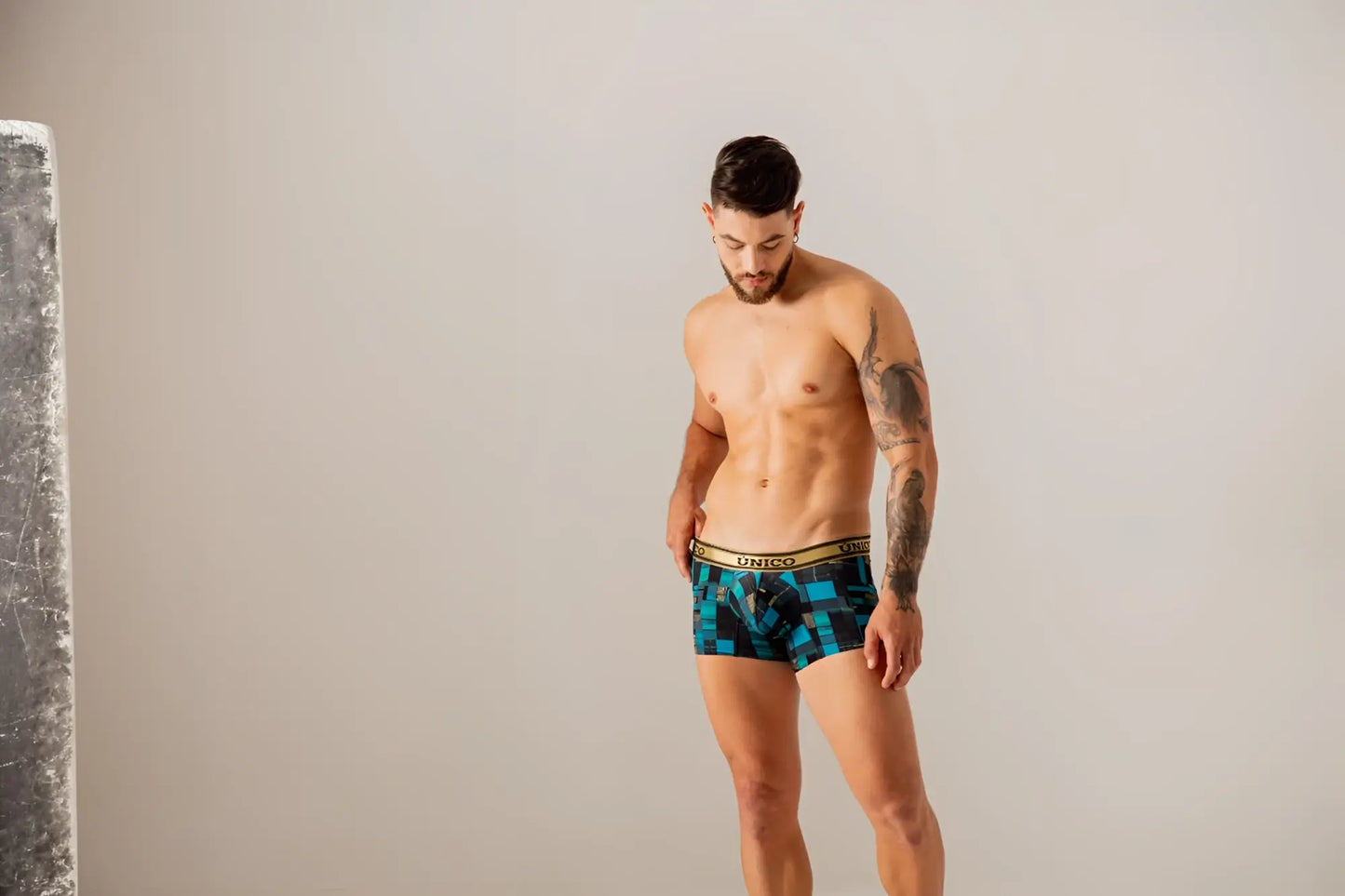 Unico 24010100104 Esquema trunks blue and black geometric patterned men’s boxer briefs with gold elastic waistband