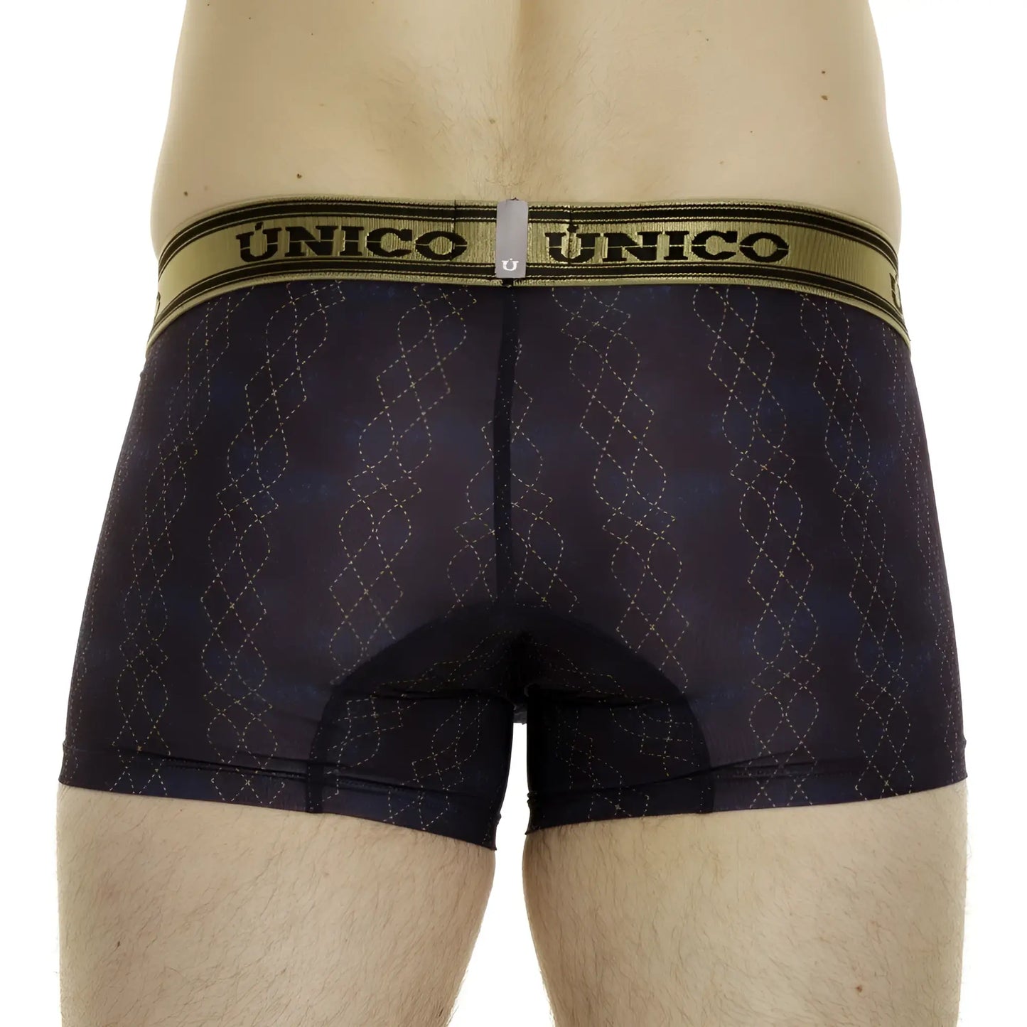 Black unico boxer briefs with subtle diamond pattern and gold trim from unico 24020100106 laca trunks color 46-black