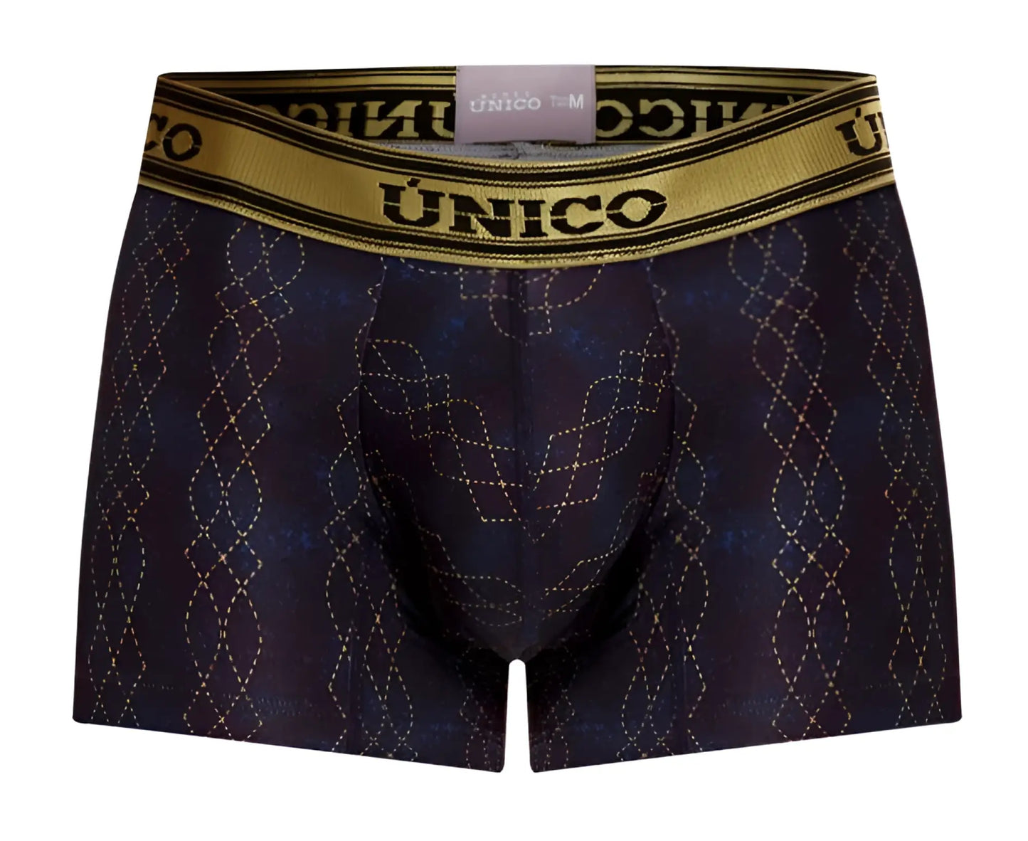 Dark blue unico 24020100106 laca trunks boxer briefs with gold geometric pattern and gold waistband color 46 black