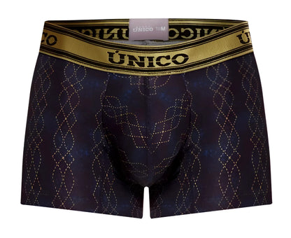 Dark blue unico 24020100106 laca trunks boxer briefs with gold geometric pattern and gold waistband color 46 black