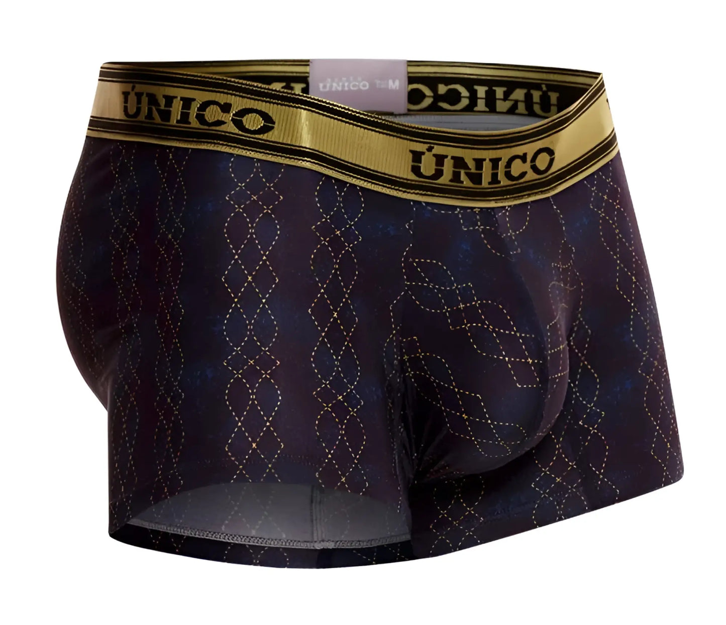 Dark blue unico 24020100106 laca trunks men’s boxer briefs with subtle geometric pattern and gold-trimmed waistband