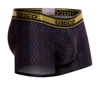 Dark blue unico 24020100106 laca trunks men’s boxer briefs with subtle geometric pattern and gold-trimmed waistband