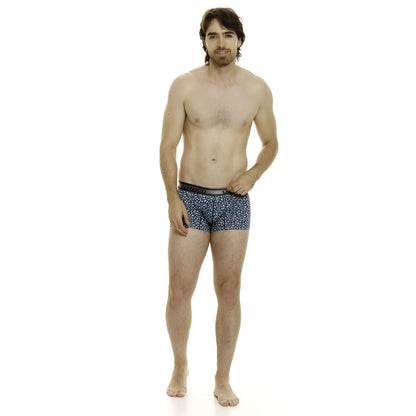 Men’s navy blue Unico 24020100110 Redondel trunks with subtle white floral pattern and black elastic waistband