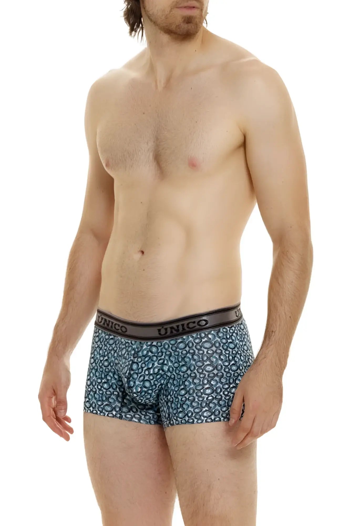 Blue patterned unico 24020100110 redondel trunks with black elastic waistband for comfortable everyday wear