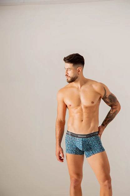 Blue patterned unico 24020100110 redondel trunks with gray waistband for comfortable everyday wear