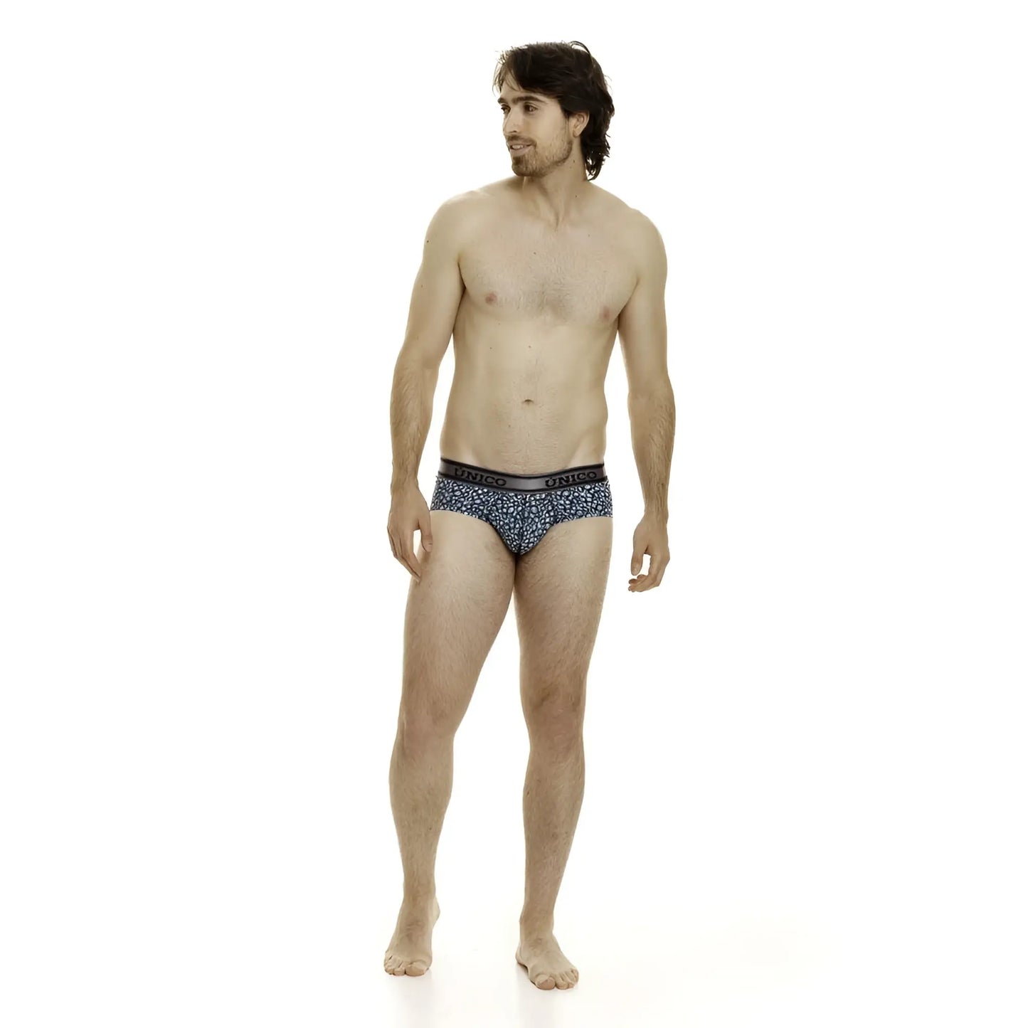 Blue patterned men’s briefs with black unico waistband from unico 24020101110 redondel briefs color 46-blue