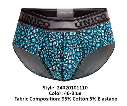 Blue unico 24020101110 redondel briefs with circular pattern and gray trim for men