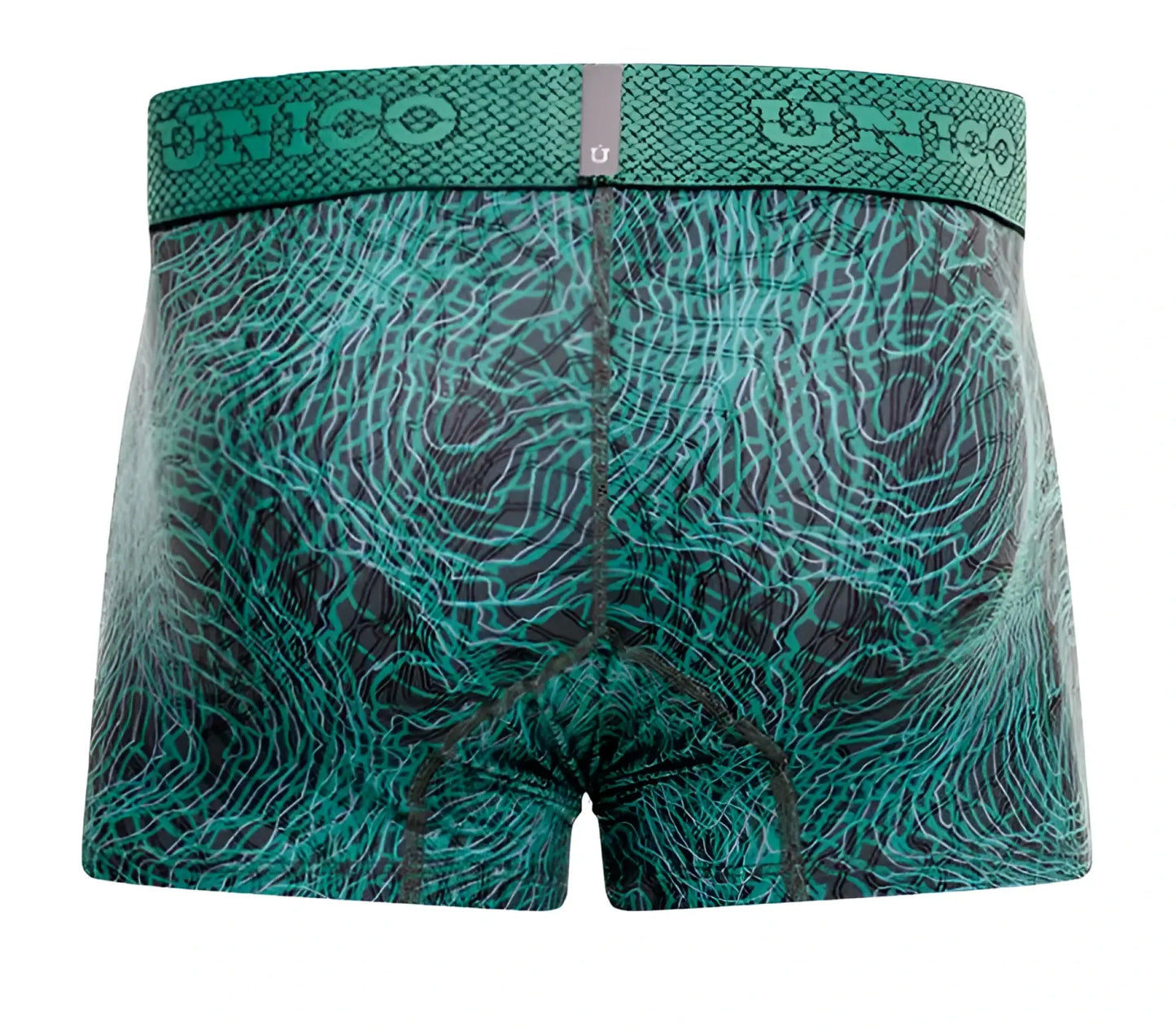 Unico 24080100105 Cairel trunks mens teal and black boxer briefs with snakeskin-textured waistband color 43-green