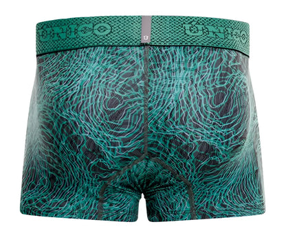 Unico 24080100105 Cairel trunks mens teal and black boxer briefs with snakeskin-textured waistband color 43-green