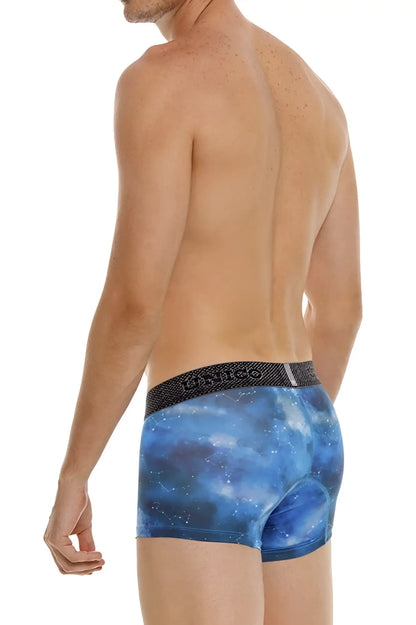 Blue galaxy-patterned men’s boxer briefs with black banco waistband unico 24080100110 infinito trunks color 46-blue