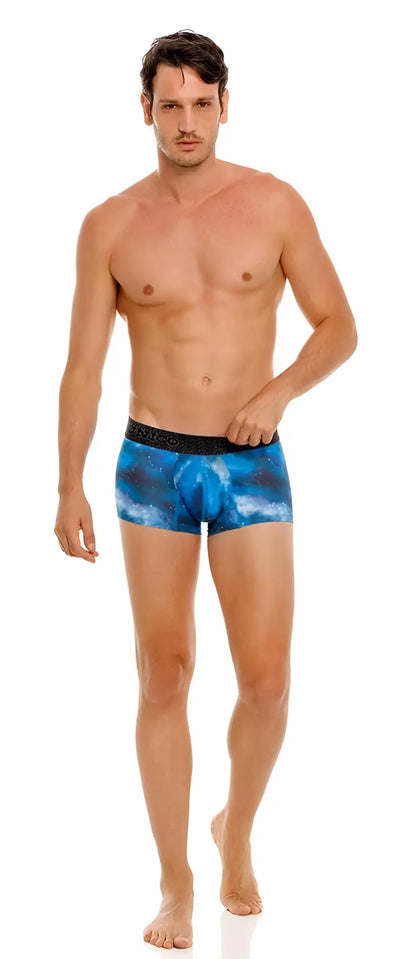 Unico 24080100110 infinito trunks color 46-blue galaxy-patterned men’s boxer briefs with black elastic waistband